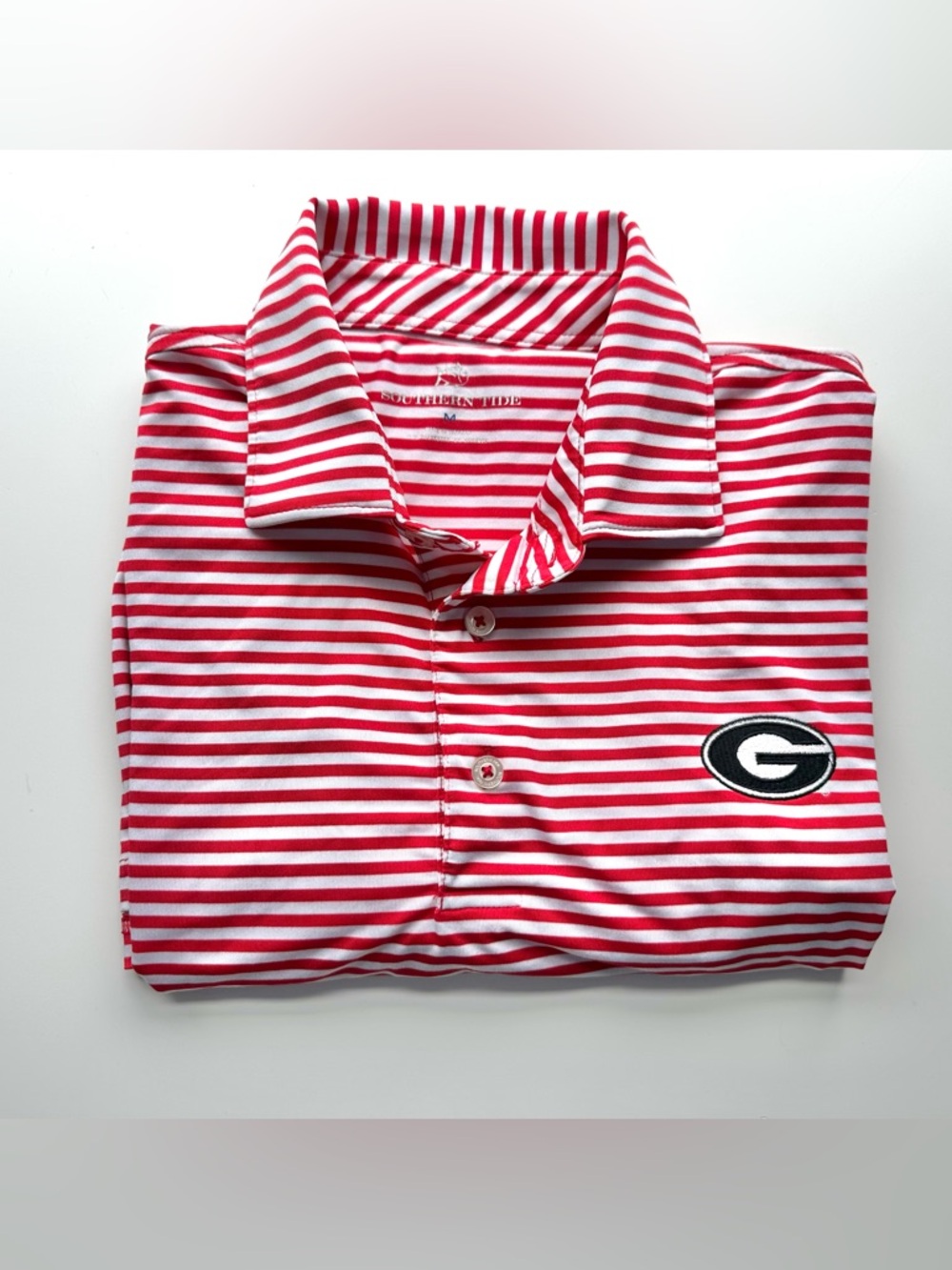 Southern Tide Red & White Striped Georgia Polo